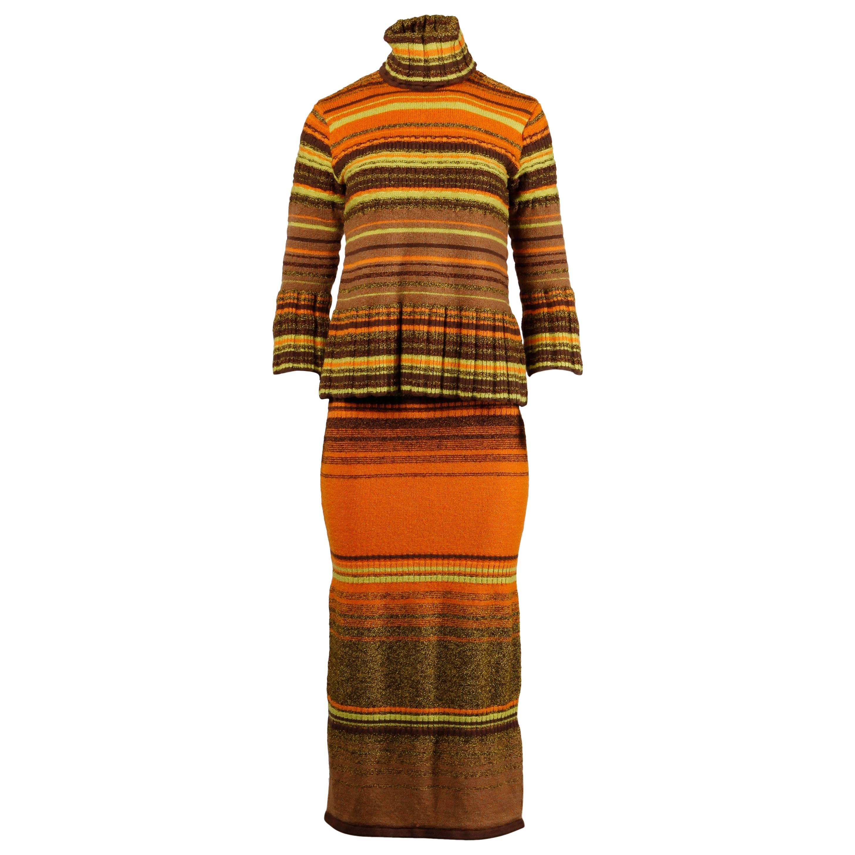 Christian Lacroix Vintage 1990s Striped Knit Wool Sweater + Skirt Dress Ensemble