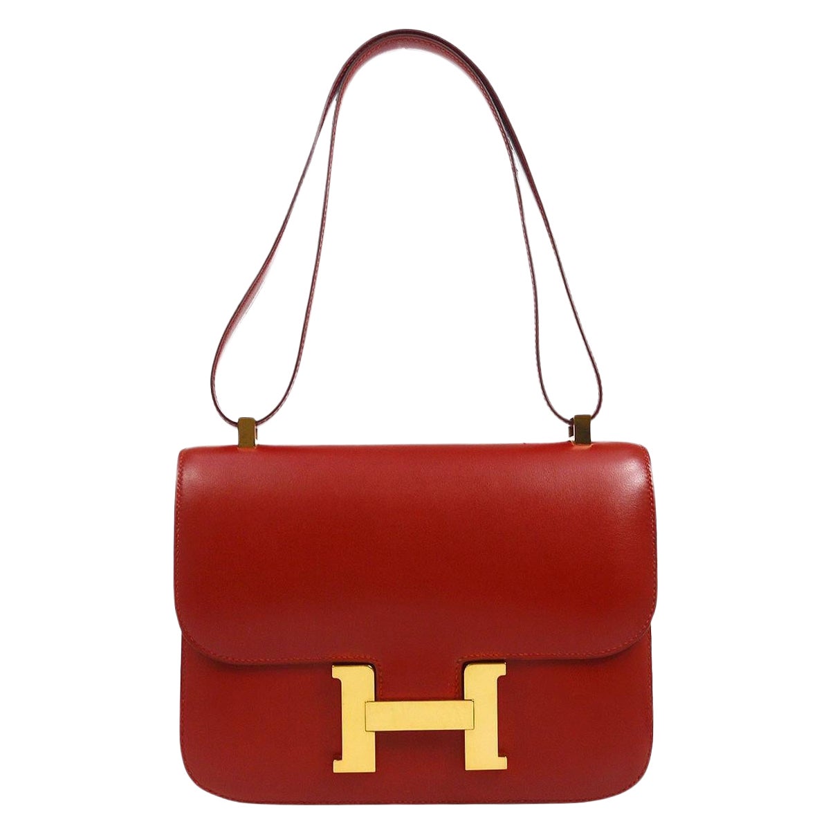 HERMES Constance 23 Red Box Calfskin Leather Gold Shoulder Bag For Sale