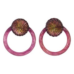Monique Vedie Paris Resin Clip Earrings Raspberry Purple Hoop