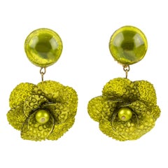 Francoise Montague by Cilea Resin Clip Earrings Green Poppy Flower