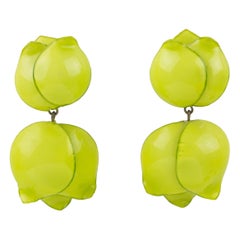 Francoise Montague by Cilea Clip Earrings Apple Green Resin Flower