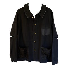 Black Jacket Vintage Silk Tweed Open Elbow Gold Military Buttons J Dauphin