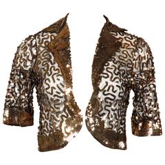 1940s Metallic Gold Sequin Sheer Mesh Bolero Jacket