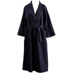 Courreges Retro Navy Blue Wool Gabardine Trench Coat with Cape Detail