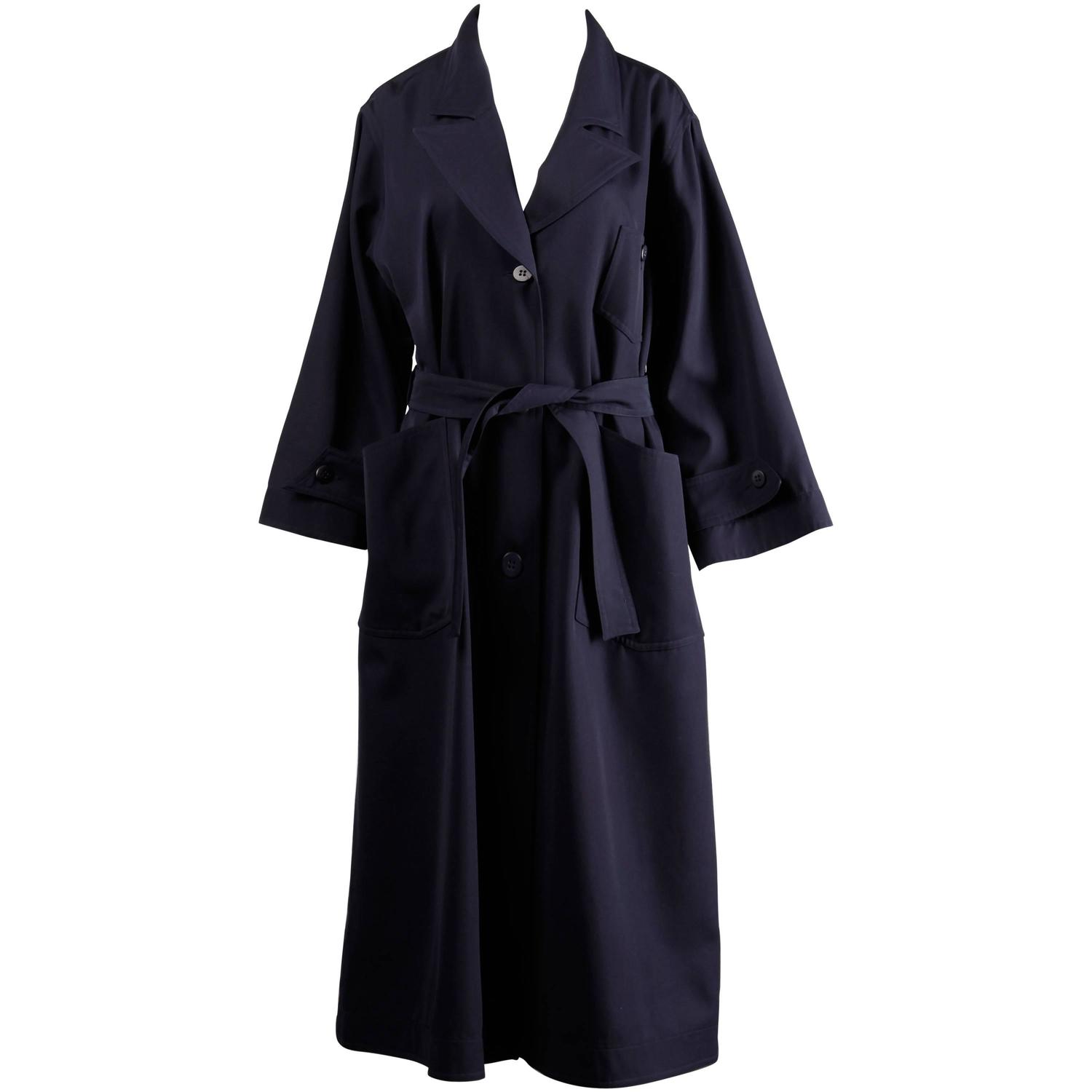 Courreges Vintage Navy Blue Wool Gabardine Trench Coat with Cape Detail ...