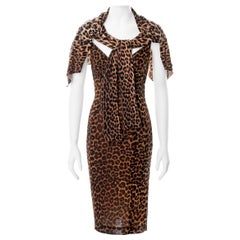 Retro John Galliano leopard print silk slip dress and cashmere cardigan set, ss 1999