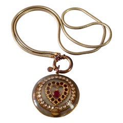 Retro JEAN PAUL GAULTIER Jewelled Heart Lucite Medallion Necklace