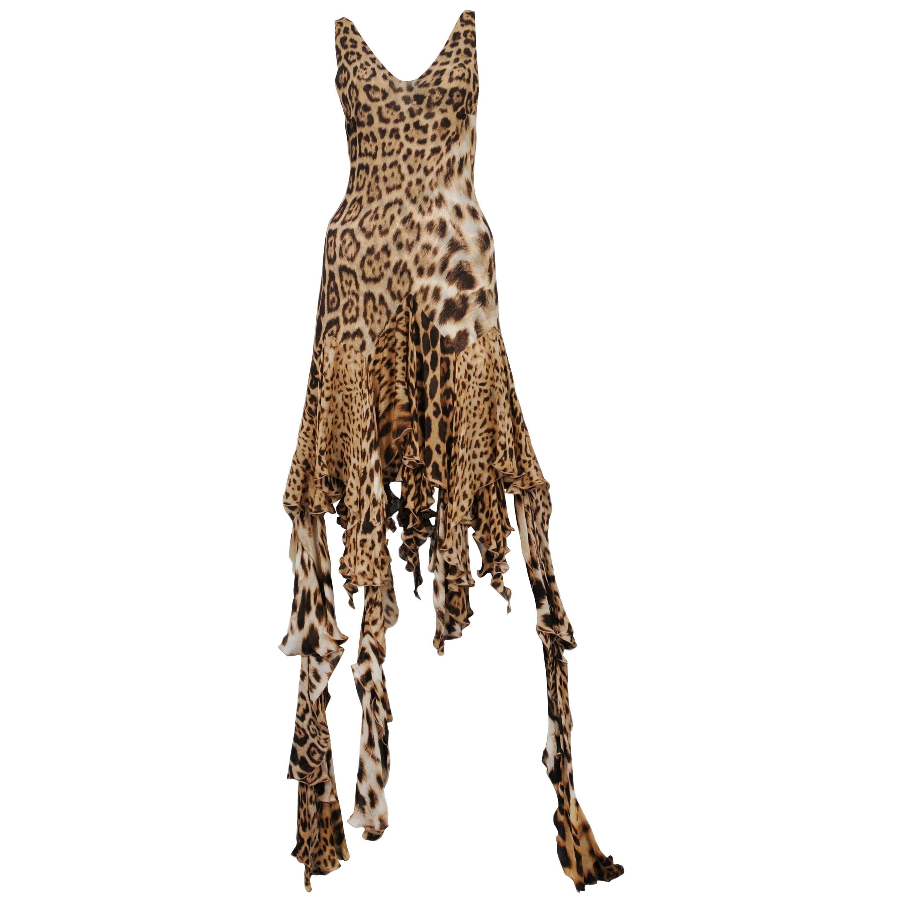 Cavalli Leopard Ruffle Train Gown