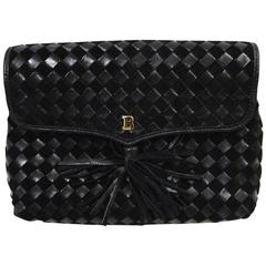 Vintage Bally black woven intrecciato design leather clutch purse, pouch.
