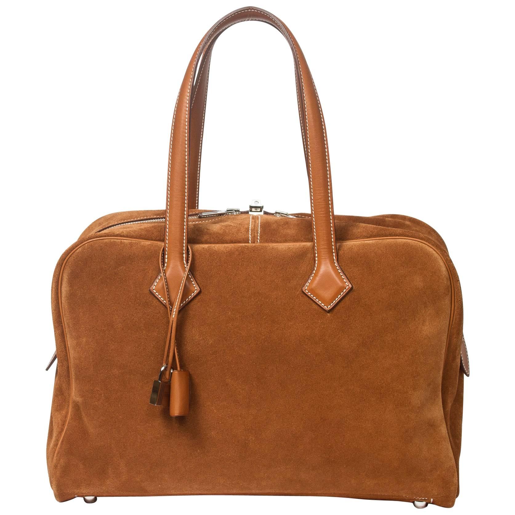 Hermes Victoria II 35 Light Brown Grizzly/Barenia Leather