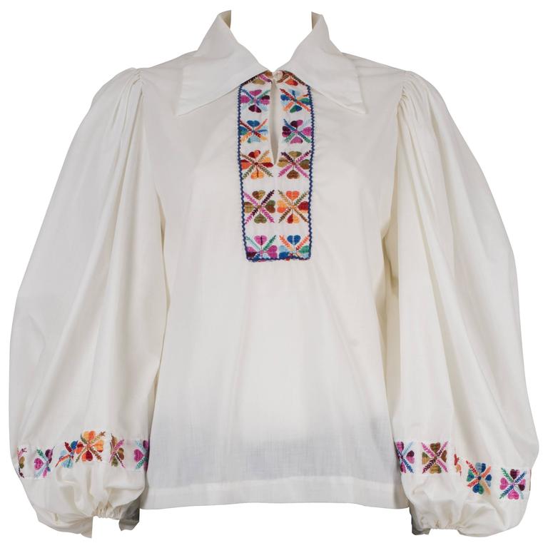 1960's Na'Ma of California Embroidered Poet Sleeve Blouse at 1stDibs