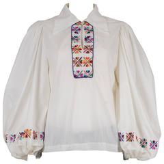 Vintage 1960's Na'Ma of California Embroidered Poet Sleeve Blouse