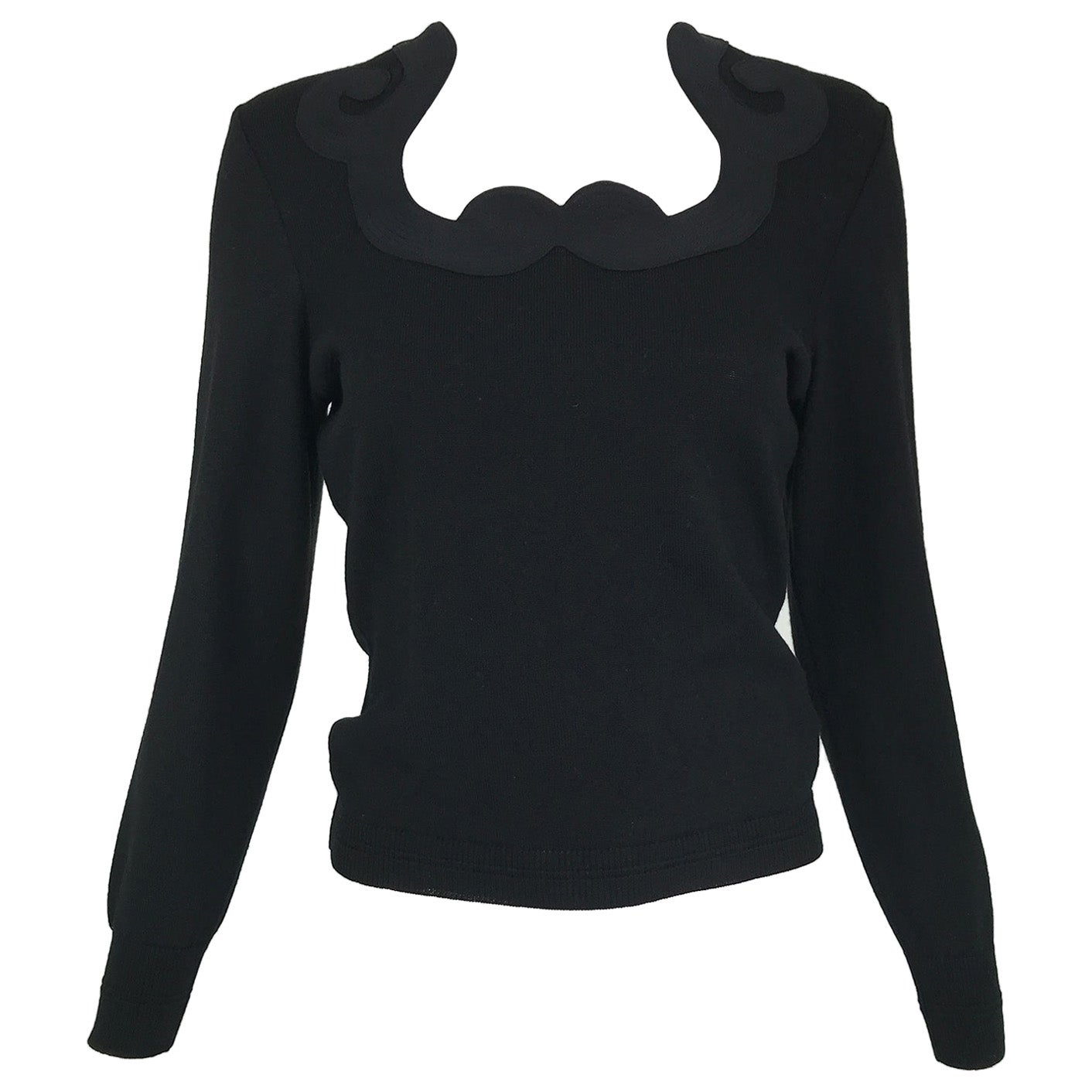 Versace Black Fine Wool Knit Sweater with Shaped Silk Neckband