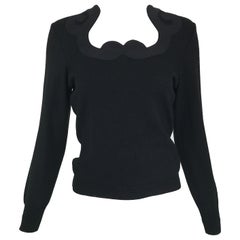 Versace Black Fine Wool Knit Sweater with Shaped Silk Neckband
