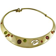 Christian Lacroix Vintage Gold Tone Chocker Necklace "Spots" Collection
