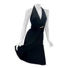 NWT 2006 Vintage Gucci Wrap Effect Black Dress Open Back and Bamboo Pin 38 US 2