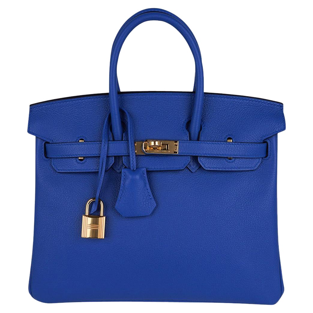 Hermes Birkin 25 Bag Blue Zellige Gold Hardware Novillo Leather For Sale