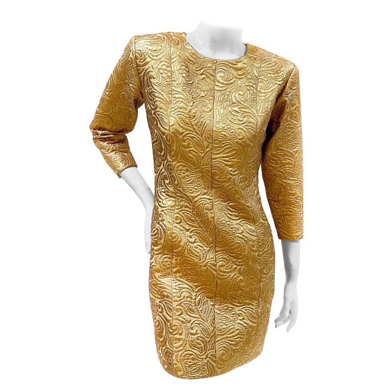 Vintage YSL Gold Brocade Dress FW1991 For Sale