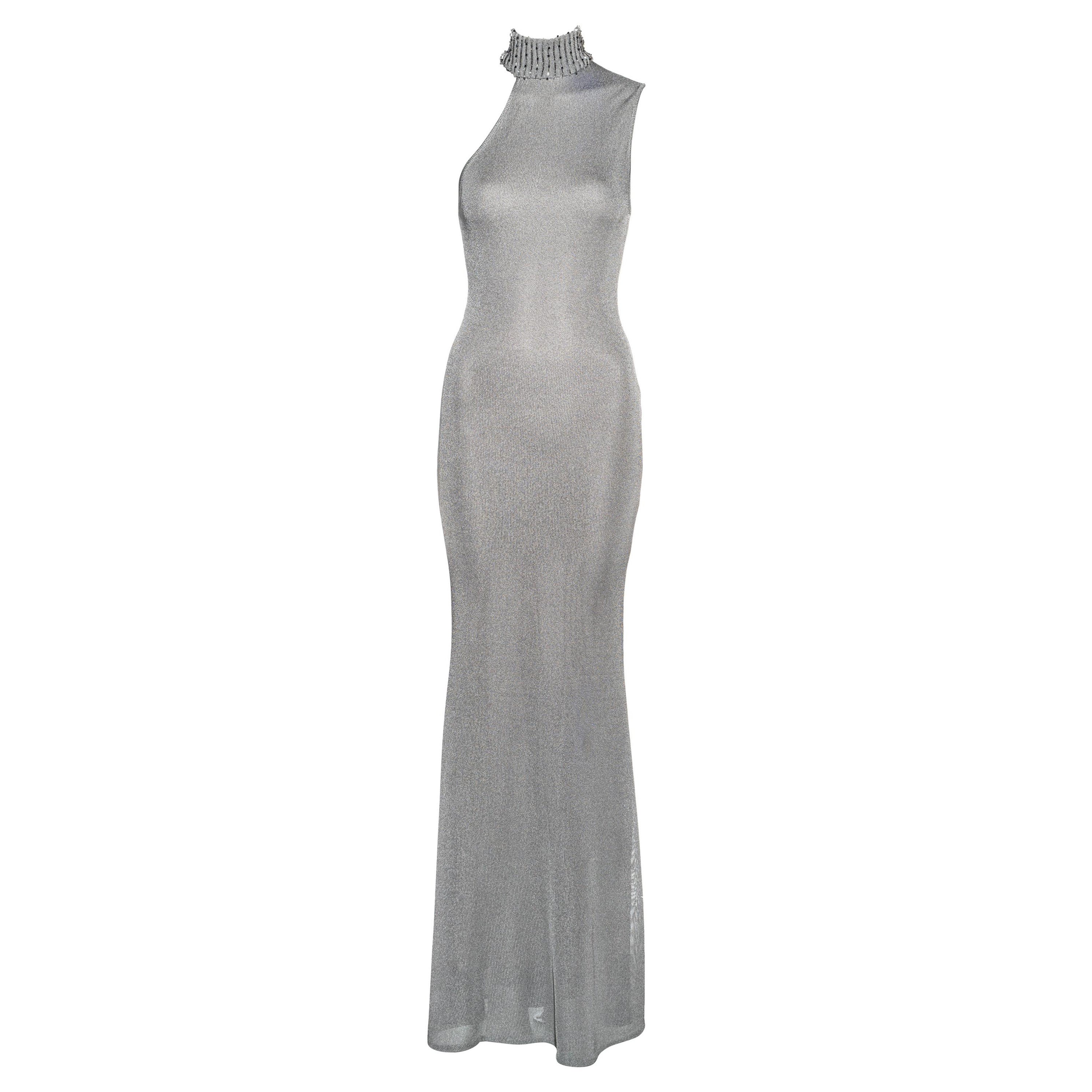 Gianni Versace silver knitted rayon evening dress, fw 1996 For Sale