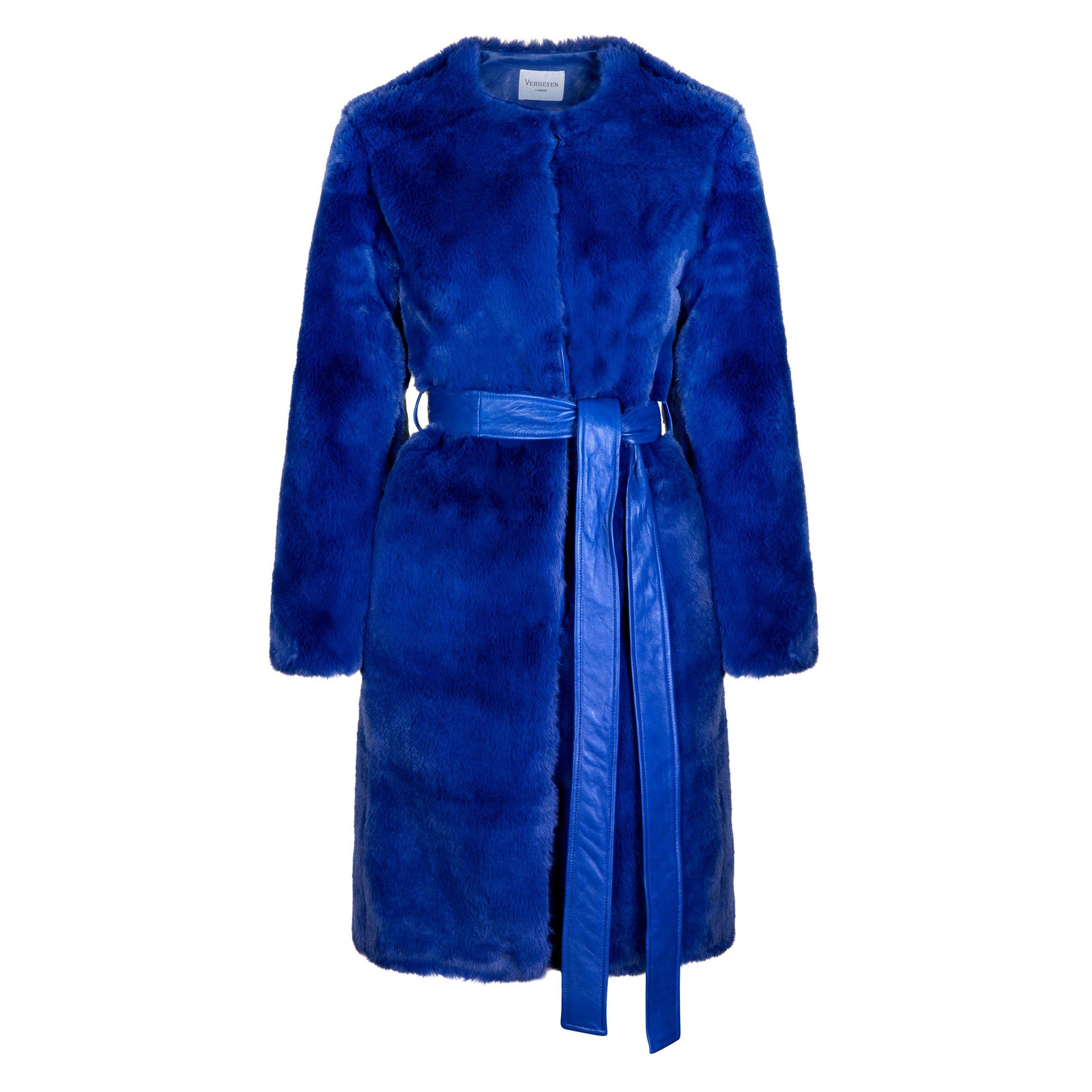 Verheyen London Serena  Collarless Faux Fur Coat in Blue - Size uk 8 For Sale