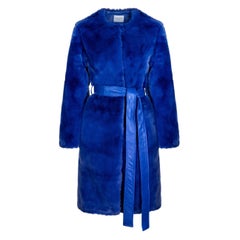 Verheyen London Serena  Collarless Faux Fur Coat in Blue - Size uk 8