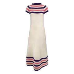Lore Dibbern Cream Wool Knit Pink & Purple Stripe Maxi Dress Italy 1960s