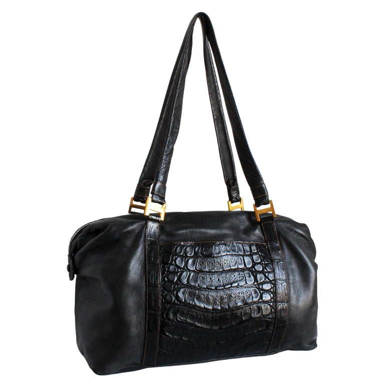 Women’s Black Crocodile Leather Handbag Novel