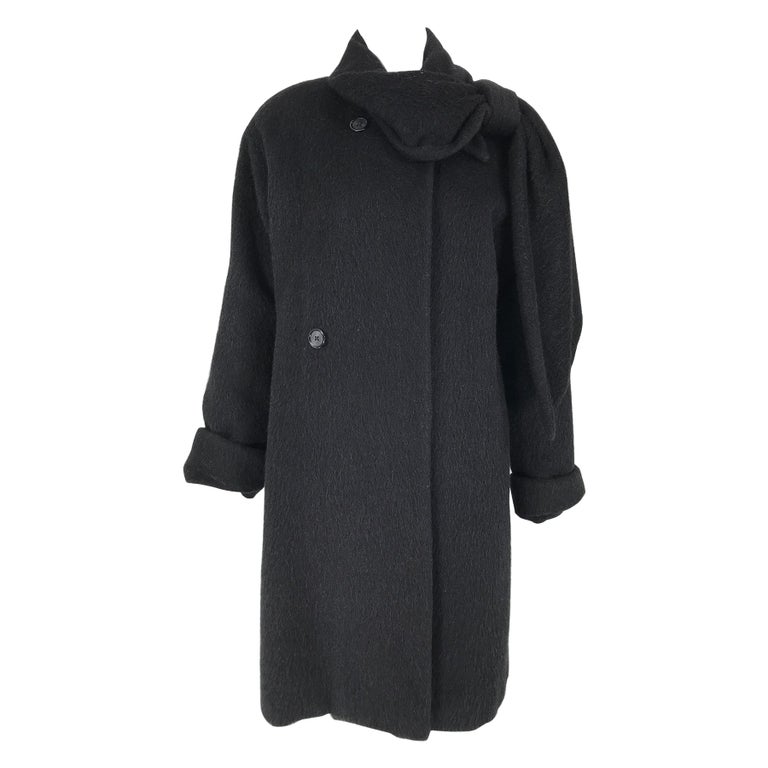 Christian Dior Charcoal Grey Mohair & Wool Winter Coat 1980s For Sale