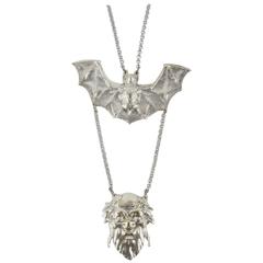 Sensational Bacchus Art God of Wine and Flying Bat Silver Necklace
