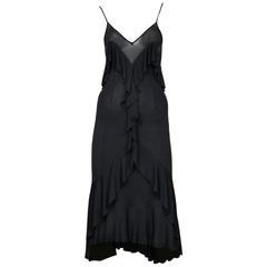 Vintage Tom Ford for Yves Saint Laurent Black Ruffle Slip Dress