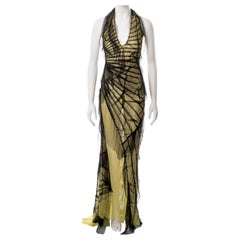 Roberto Cavalli black and lime shredded silk halter neck evening dress, ss 2001