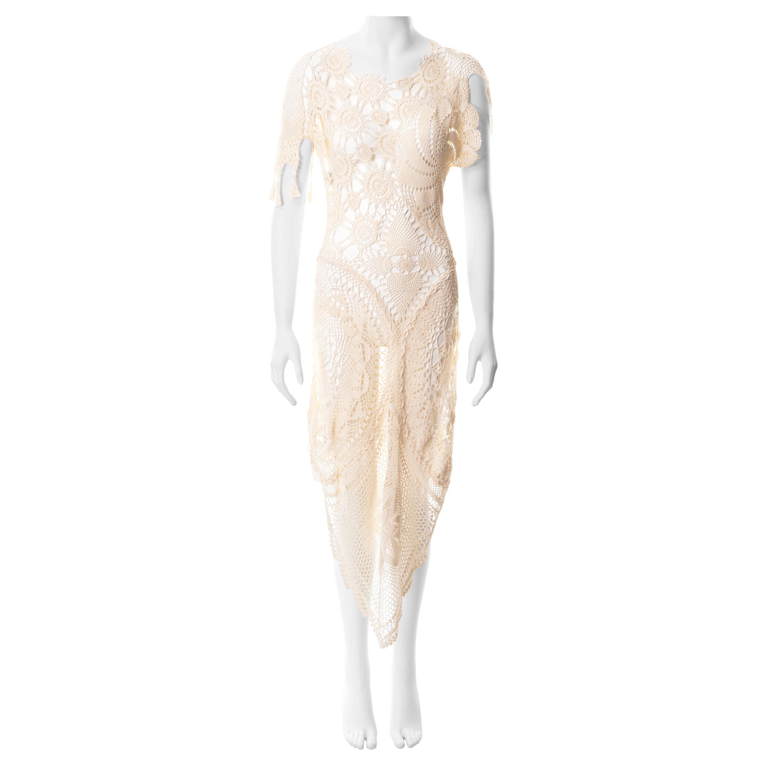 Jean Paul Gaultier cream crochet cotton deconstructed dress, ss 2008