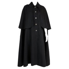  1970s Iconic YSL Yves Saint Laurent Black Wool Cape