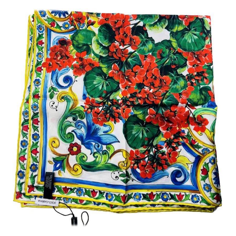 Dolce & Gabbana Multicolor Red Silk Floral Scarf Wrap Headband Headscarf DG For Sale