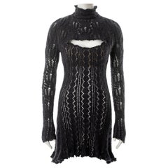 Vivienne Westwood steel-grey open knit alpaca wool corseted mini dress, fw 1993