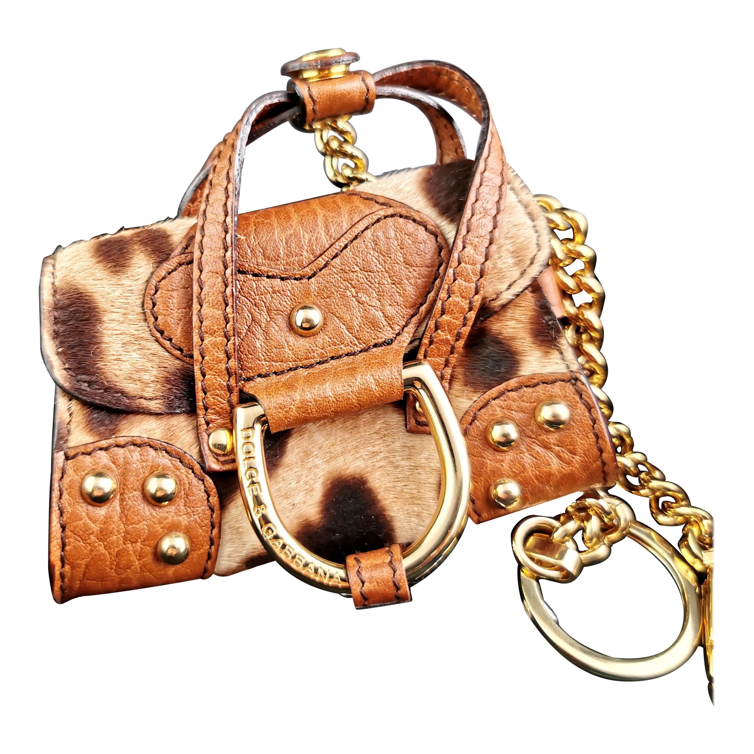 Dolce and Gabbana micro handbag leopard print, charm, Boxed  For Sale