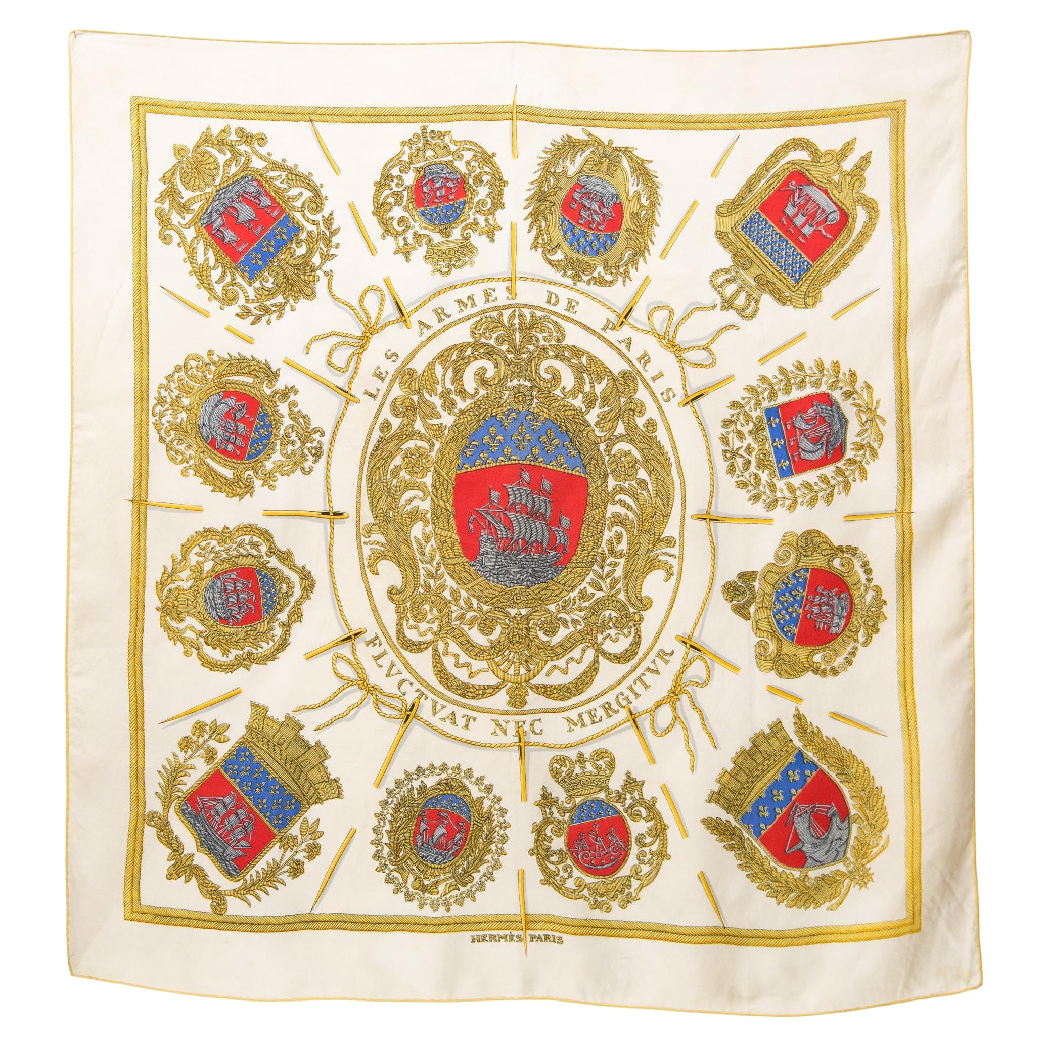 1954 Hermes Les Armes De Paris by Hugo Grygkar Silk Scarf For Sale