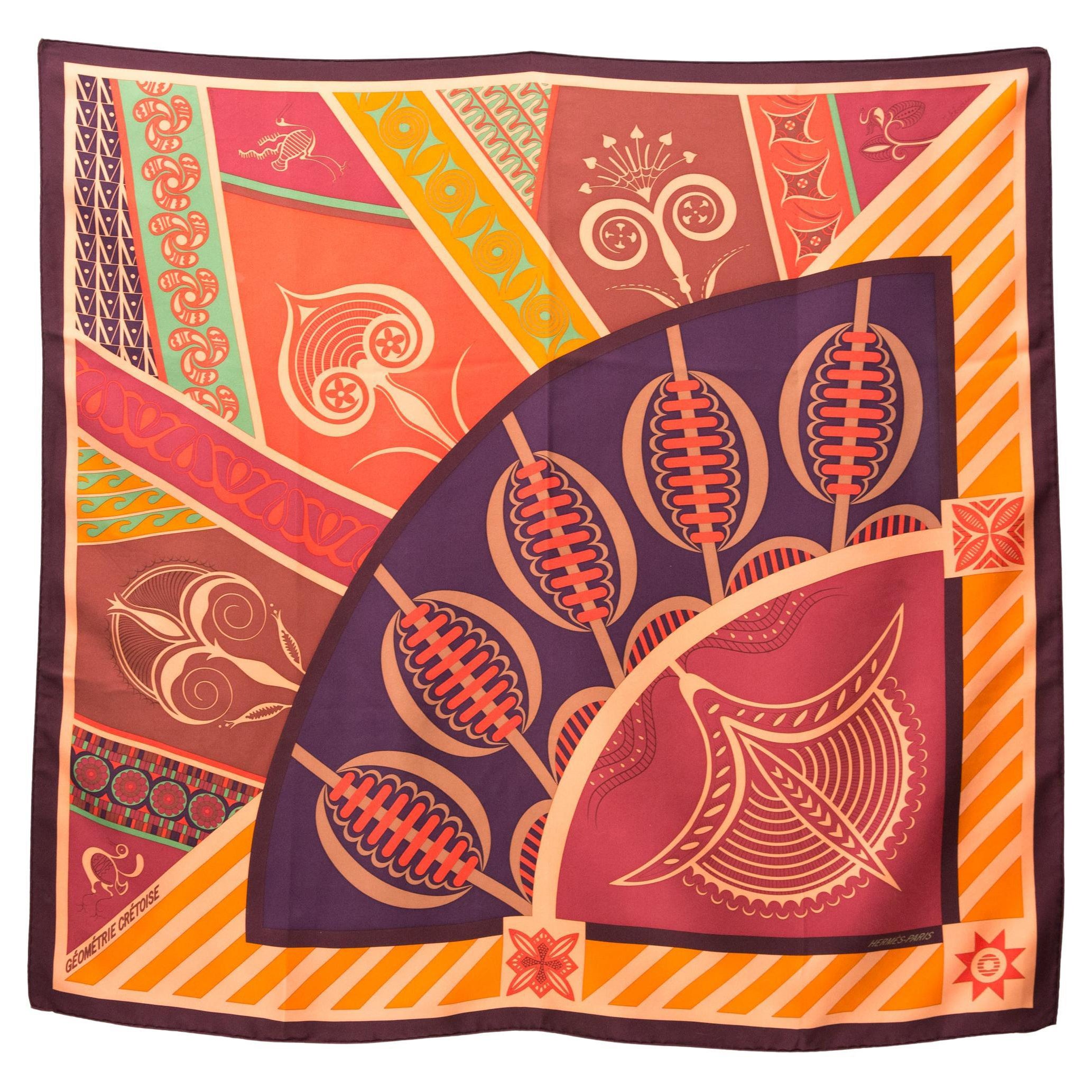 Hermes Geometrie Cretoise by Julia Abadie Silk Scarf For Sale