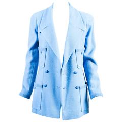 Chanel Boutique Baby Blue Wool Double Breasted Four Pocket LS Jacket SZ 40