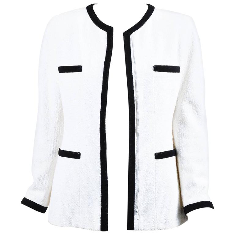 Chanel Jacket Black White - 110 For Sale on 1stDibs  white chanel jacket, chanel  jacket white and black, chanel black and white blazer