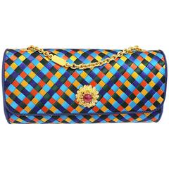 Vintage Bottega VenetaRare multi color  hand-woven intrecciato  evening bag with jewel