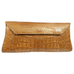 Nancy Gonzales Antique Gold  Crocodile Clutch Handbag Bag Purse 