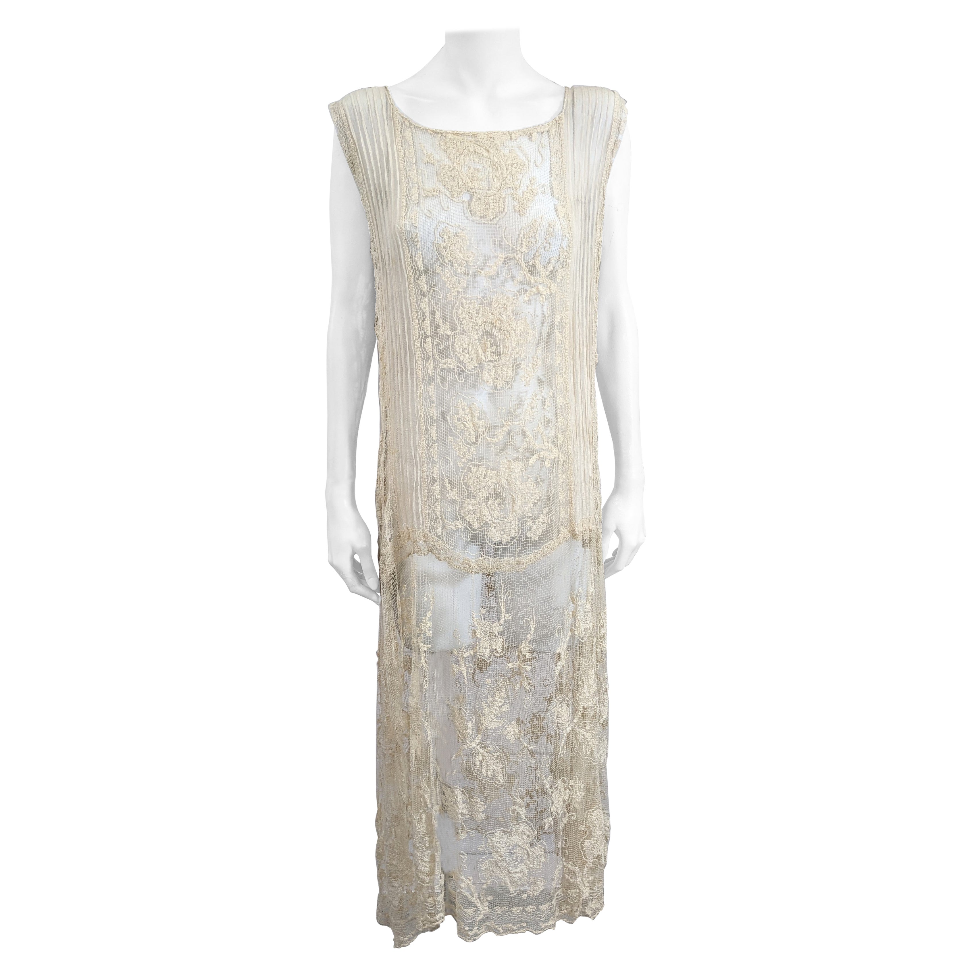 1920's Filet Lace and Chiffon Dress For Sale
