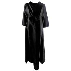 JR Theme New York Long Black Satin Eveing Opera Coat 1960's