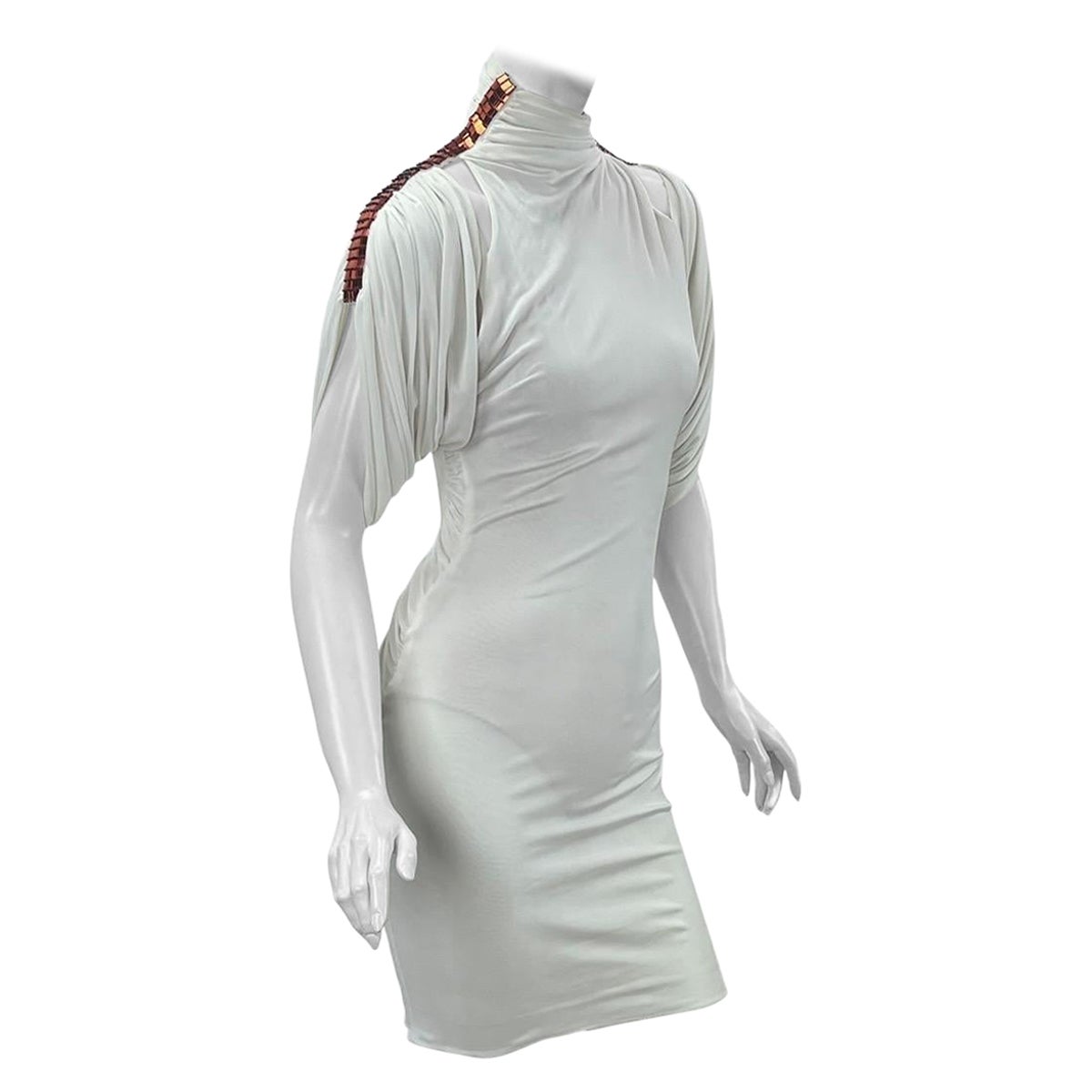 S/S 2001 Vintage Gianni Versace Couture Embellished White Turtleneck Dress It 38 For Sale