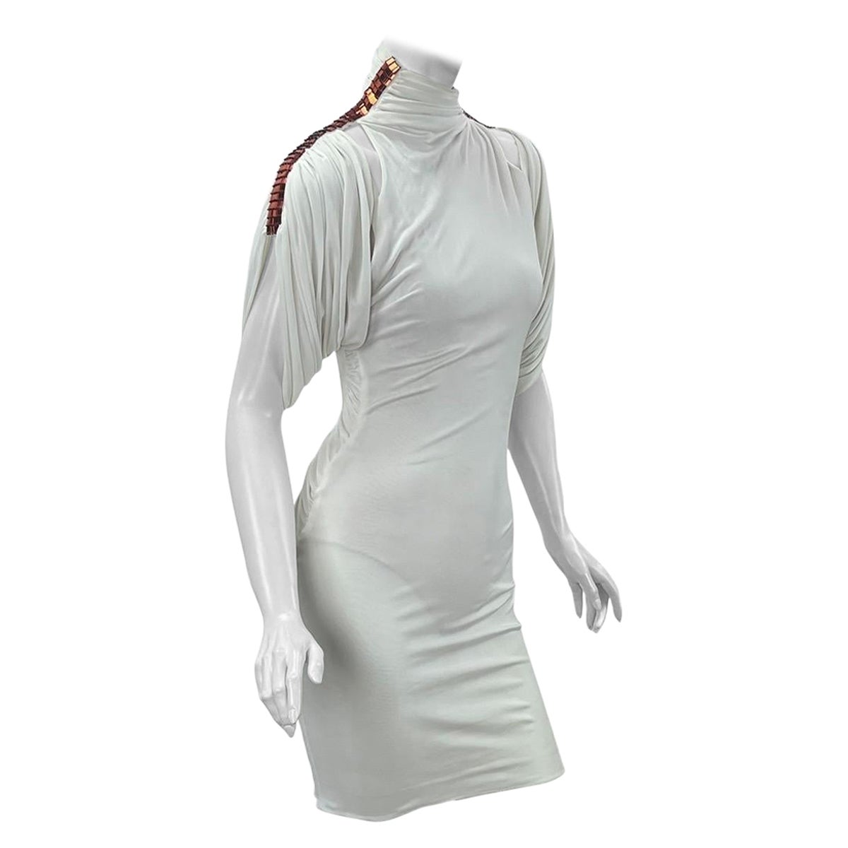 S/S 2001 Vintage Gianni Versace Couture Vestido blanco adornado de cuello alto It 38 en venta
