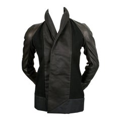 RICK OWENS black jacket with leather sleeves and asymmetrical hemline
