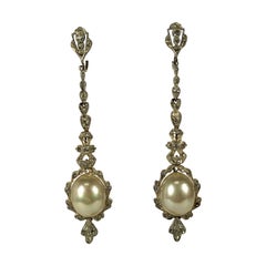 Antique Long Edwardian Paste and Faux Pearl Earrings