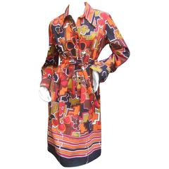 Vintage Lanvin Mod Op Art Print Shirt Dress c 1970