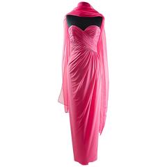 Victor Costa Beautiful Hollywood  glamor strapless pink gown with long shawl